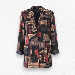 Vintage 90s Tribal Patchwork Print Statement Blazer Artsy Jacket Size Small